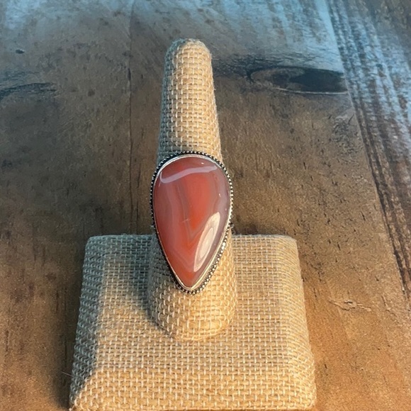 New Teardrop Botswana Agate Stone Silver Overlay Size 7.5 - Picture 3 of 6